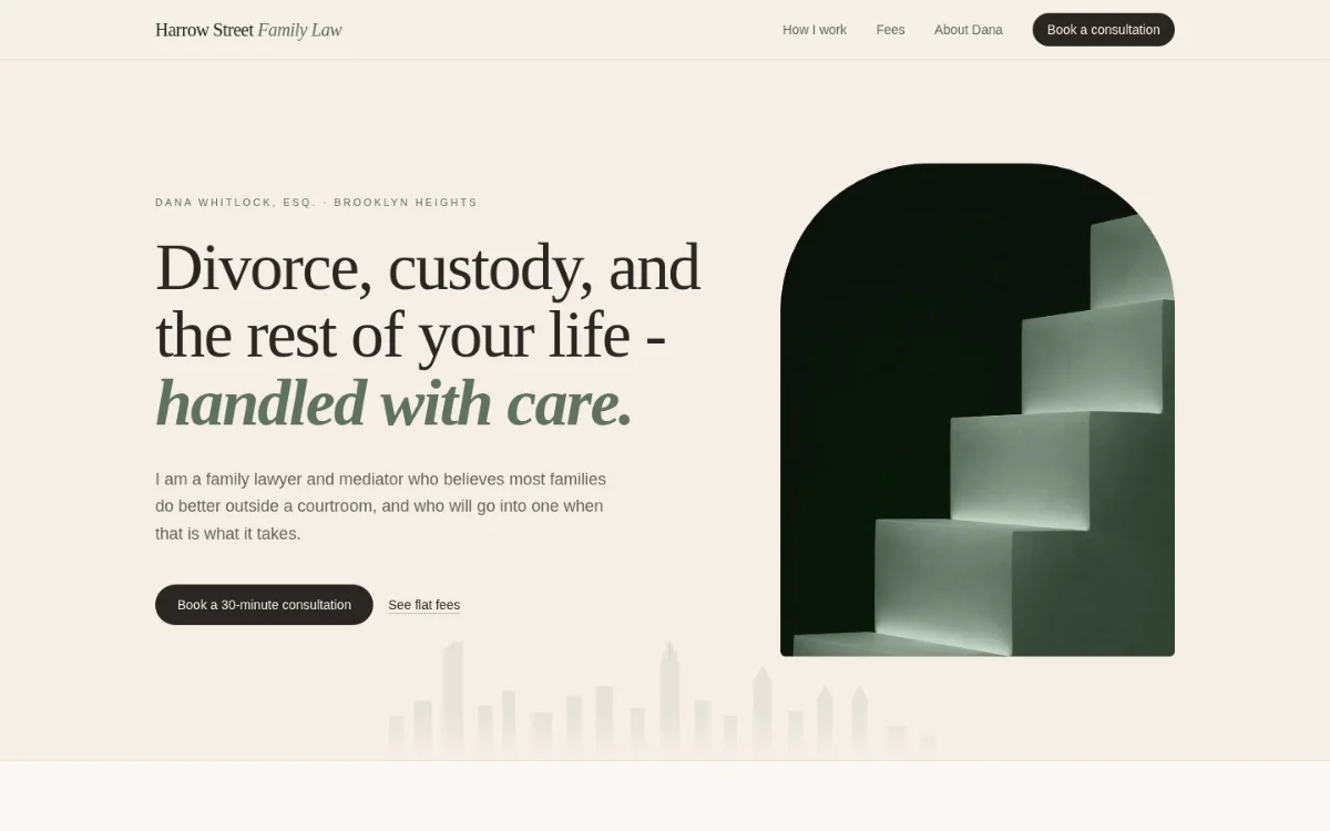 The Harrow Street Family Law demonstration website, above the fold